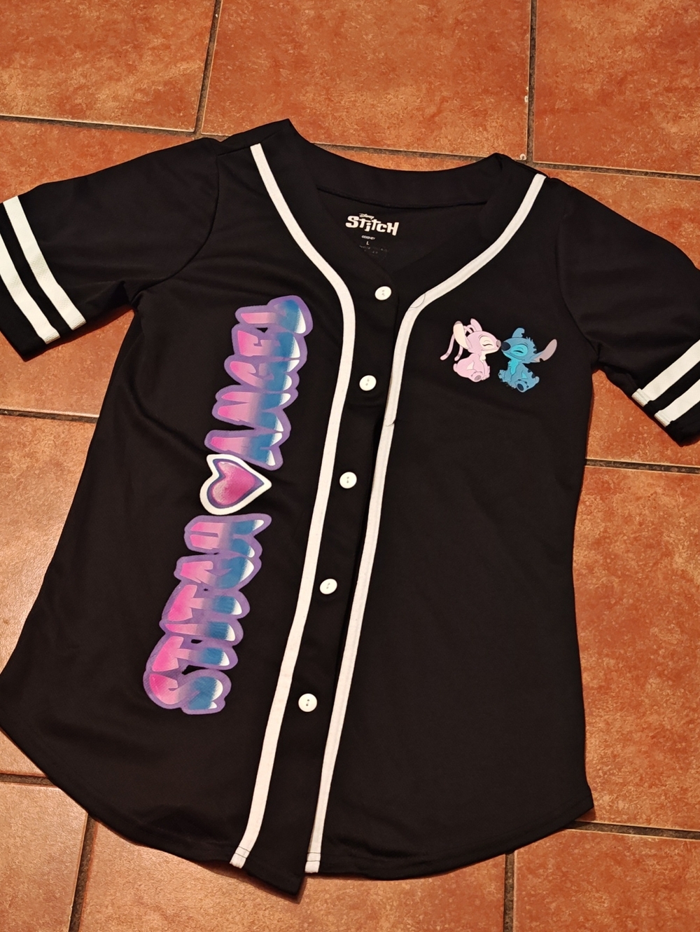 Disney Black Button-Front Adult Shirt with Purple and Blue Stitch Graphics